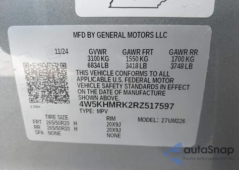 2024 Acura Zdx A-Spec из США, поврежденный, VIN 4W5KHMRK2RZ517597